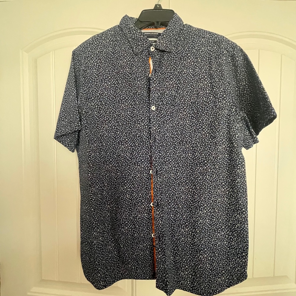 Denim & flower slim fit shirt size L